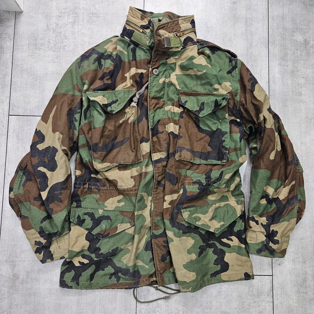 US Military M-65 Field Coat Woodland Camo Jacket Medium Regular Scovill Zip 1983